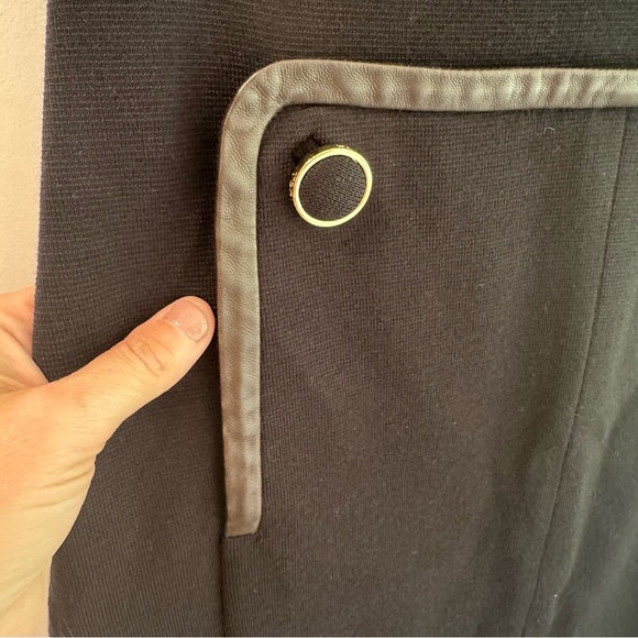 Tory Burch Wool Blend Leather Trimmed Mini Skirt Black Brown XS - Picture 2 of 8